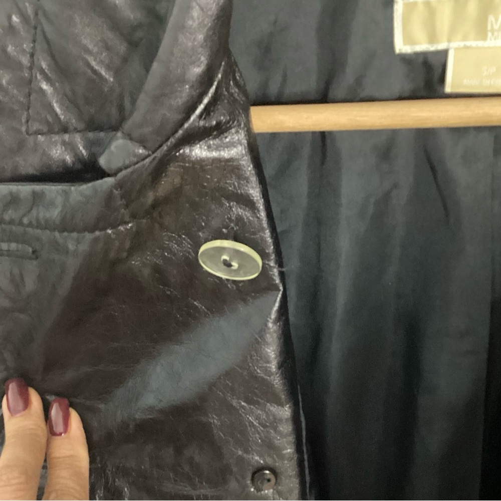 Michael Kors Double-Breasted Black Genuine Leather Jacket S - Picture 11 of 16